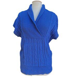 B. Moss Womens Cobalt Blue Cable Knit Short Sleeve Sweater Large